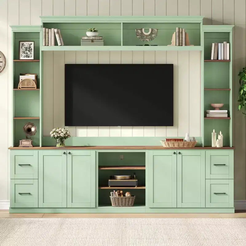Meuble TV mural 4-en-1 ModernLuxe de style campagnard, convient aux téléviseurs jusqu'à 70 pouces, meuble TV console multimédia avec étagères réglables et tiroirs