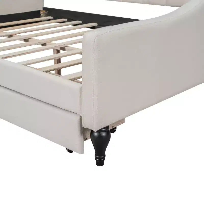 Lit de repos capitonné pleine grandeur avec 2 tiroirs et dossier capitonné, Beige