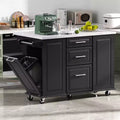 Îlot de cuisine avec abattant et poubelle coulissante, chariot roulant avec roues et tiroirs, armoire de rangement table à manger pliante