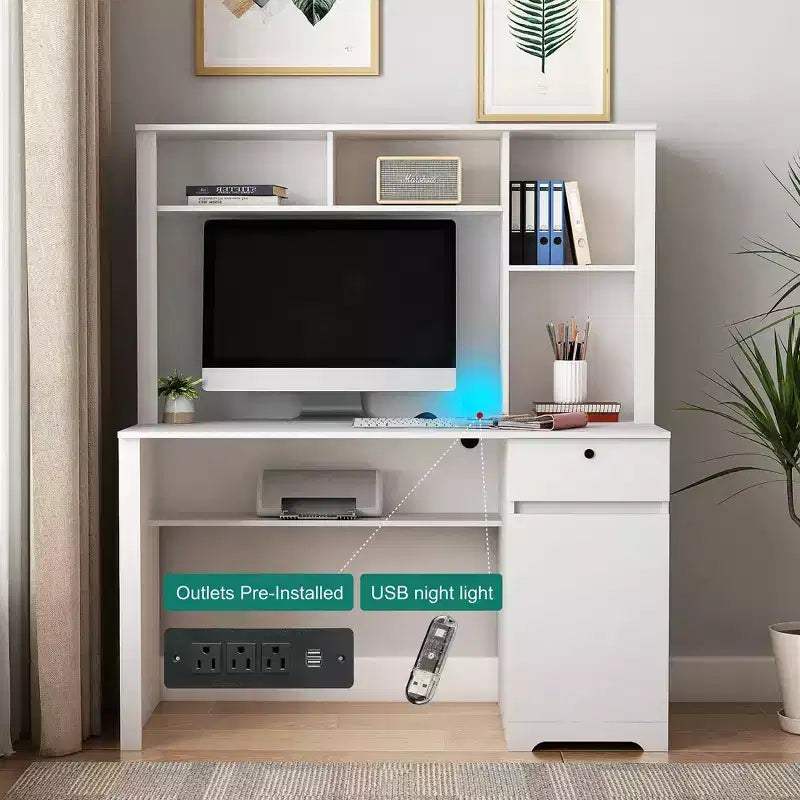 Bureau informatique avec tiroirs, 3 prises CA et 2 ports USB