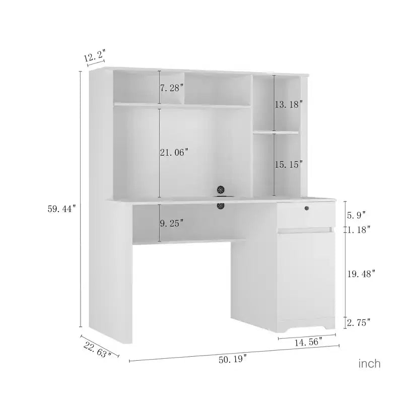 Bureau informatique avec tiroirs, 3 prises CA et 2 ports USB