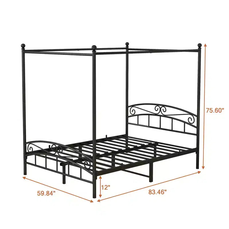 Cadre de lit en métal à baldaquin Queen Size avec tête de lit vintage et espace de rangement de 31,5 cm sous le lit