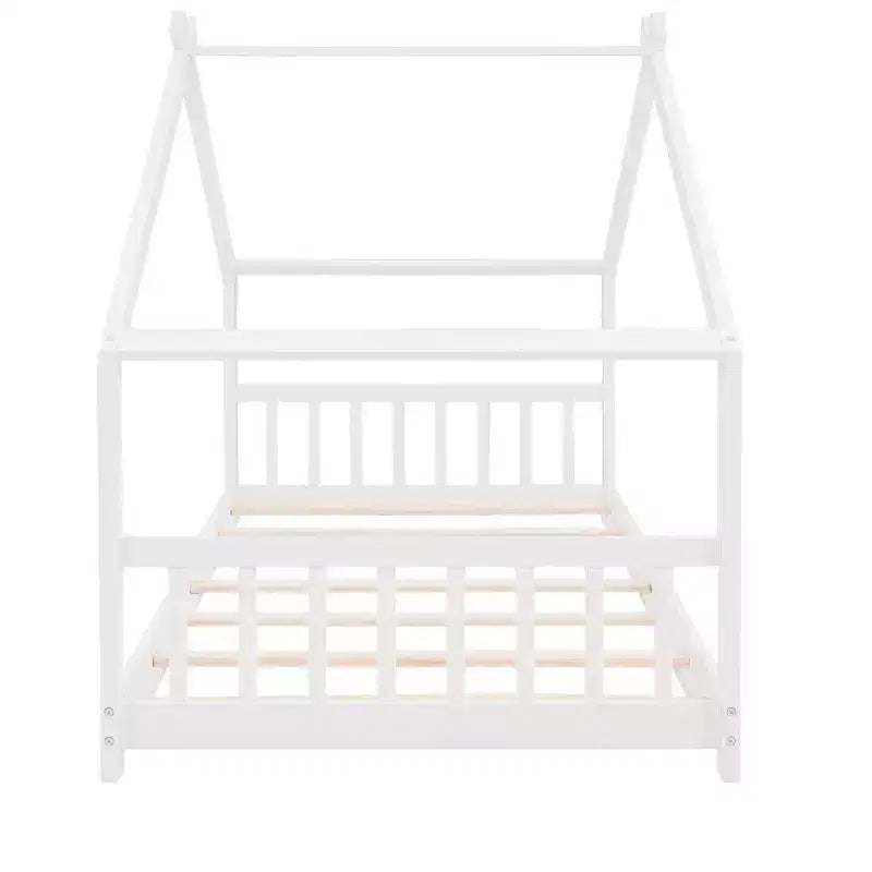 Cadre de lit enfant cabane double/grand avec clôture et toit