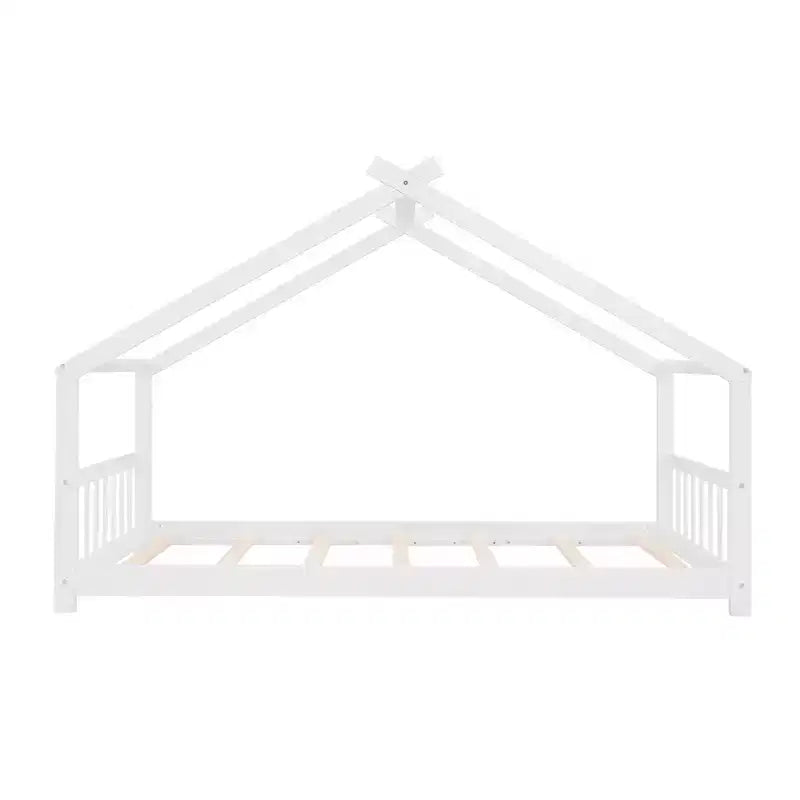 Cadre de lit enfant cabane double/grand avec clôture et toit