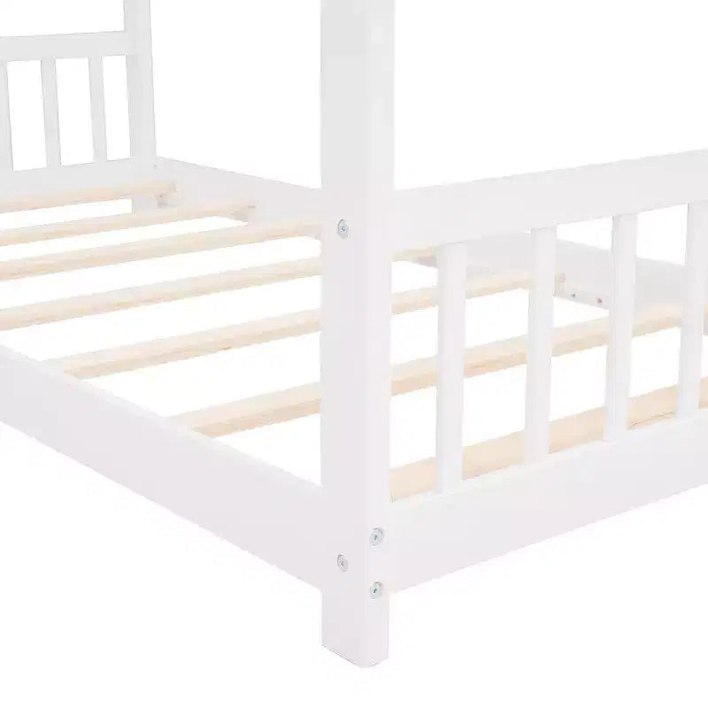 Cadre de lit enfant cabane double/grand avec clôture et toit