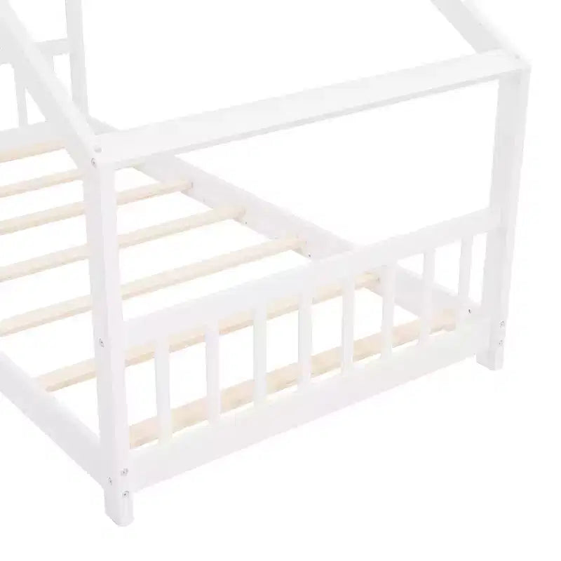 Cadre de lit enfant cabane double/grand avec clôture et toit