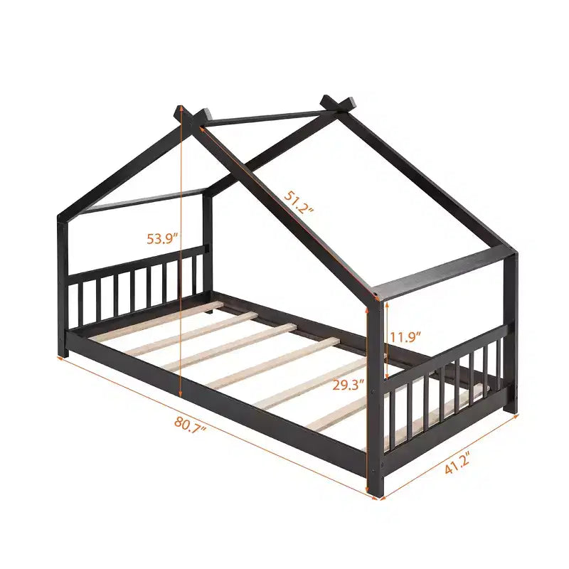 Cadre de lit enfant cabane double/grand avec clôture et toit