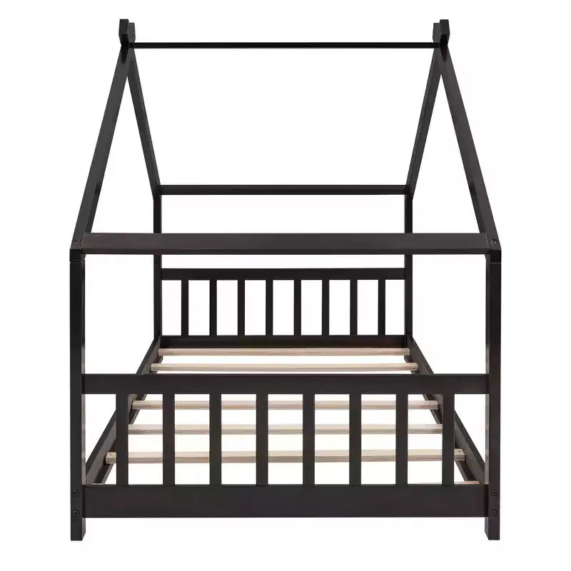 Cadre de lit enfant cabane double/grand avec clôture et toit