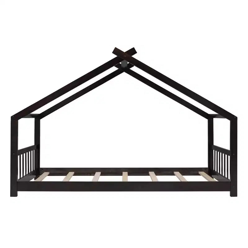 Cadre de lit enfant cabane double/grand avec clôture et toit
