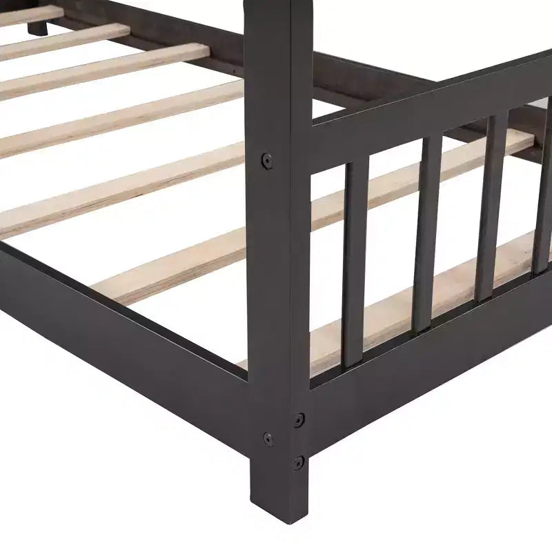 Cadre de lit enfant cabane double/grand avec clôture et toit