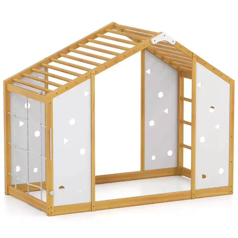 Lit d'escalade Montessori 2 en 1 pour garçons et filles avec barres de singe, taille double