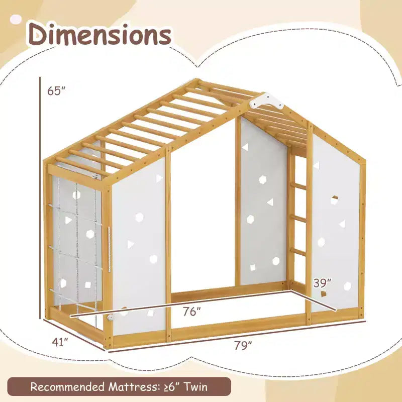 Lit d'escalade Montessori 2 en 1 pour garçons et filles avec barres de singe, taille double