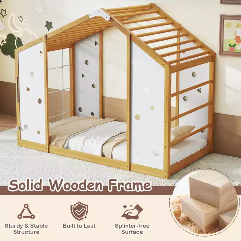 Lit d'escalade Montessori 2 en 1 pour garçons et filles avec barres de singe, taille double