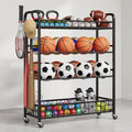 Ball Storage Rack, Rolling Sports Equipment Organizer with Wheels