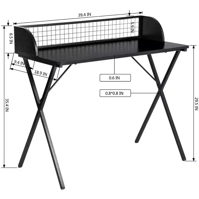Bureau informatique de 101,6 cm avec étagère de rangement à grille et cadre métallique en X, pour bureau à domicile ou pour le jeu, Noir