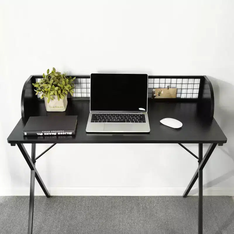 Bureau informatique de 101,6 cm avec étagère de rangement à grille et cadre métallique en X, pour bureau à domicile ou pour le jeu, Noir