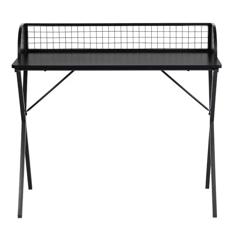 Bureau informatique de 101,6 cm avec étagère de rangement à grille et cadre métallique en X, pour bureau à domicile ou pour le jeu, Noir