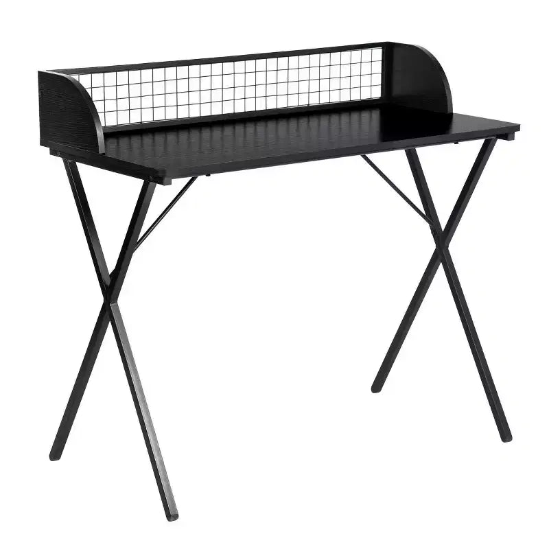 Bureau informatique de 101,6 cm avec étagère de rangement à grille et cadre métallique en X, pour bureau à domicile ou pour le jeu, Noir
