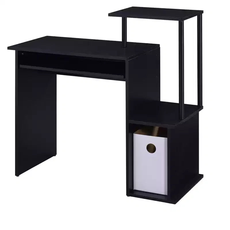 Bureau d'écriture en bois blanc avec tiroir à clavier et étagère de rangement