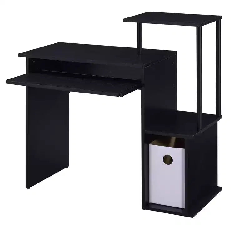 Bureau d'écriture en bois blanc avec tiroir à clavier et étagère de rangement
