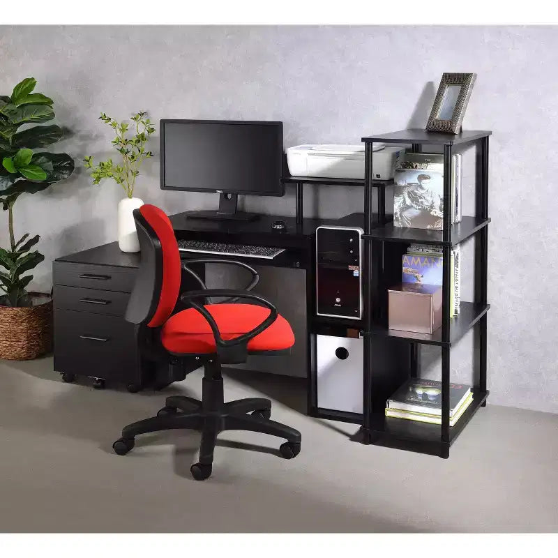 Bureau d'écriture en bois blanc avec tiroir à clavier et étagère de rangement