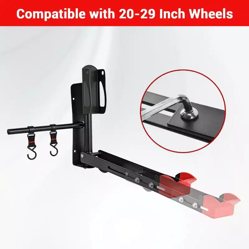 Support Mural Pliable et Pivotant pour Vélo, en Noir, Cintre Réglable pour Vélos avec Roues de 20 à 29 Pouces, Rangement Robuste pour Garage (Lot de 1)