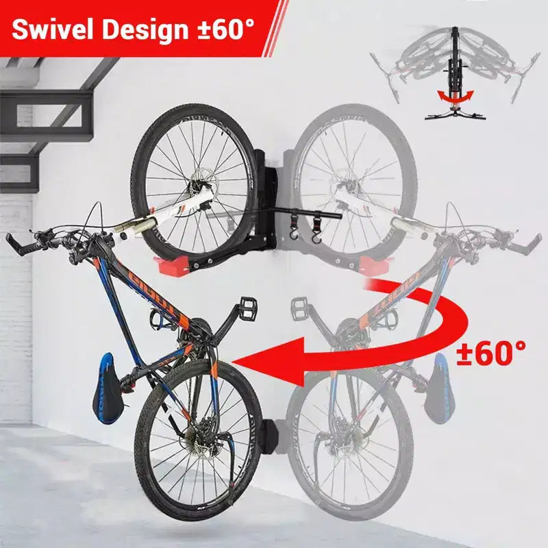Support Mural Pliable et Pivotant pour Vélo, en Noir, Cintre Réglable pour Vélos avec Roues de 20 à 29 Pouces, Rangement Robuste pour Garage (Lot de 1)
