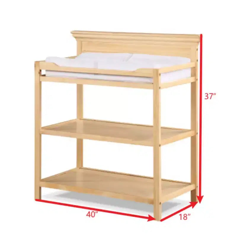 Table à langer universelle avec finition non toxique et étagères ouvertes, design de transition