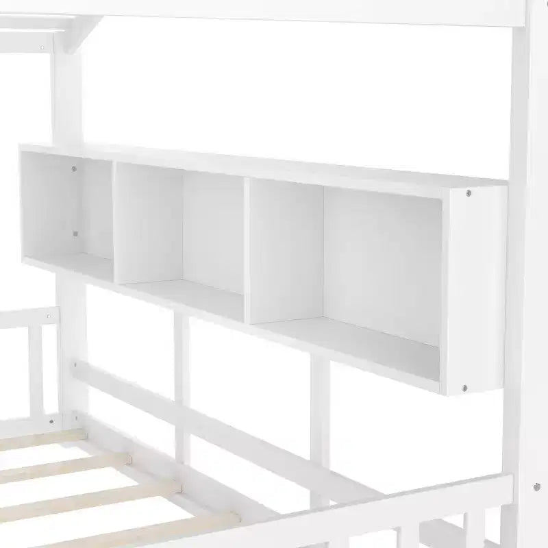 Lit cabane au sol simple, lit Montessori pour enfants avec étagère de rangement et toit