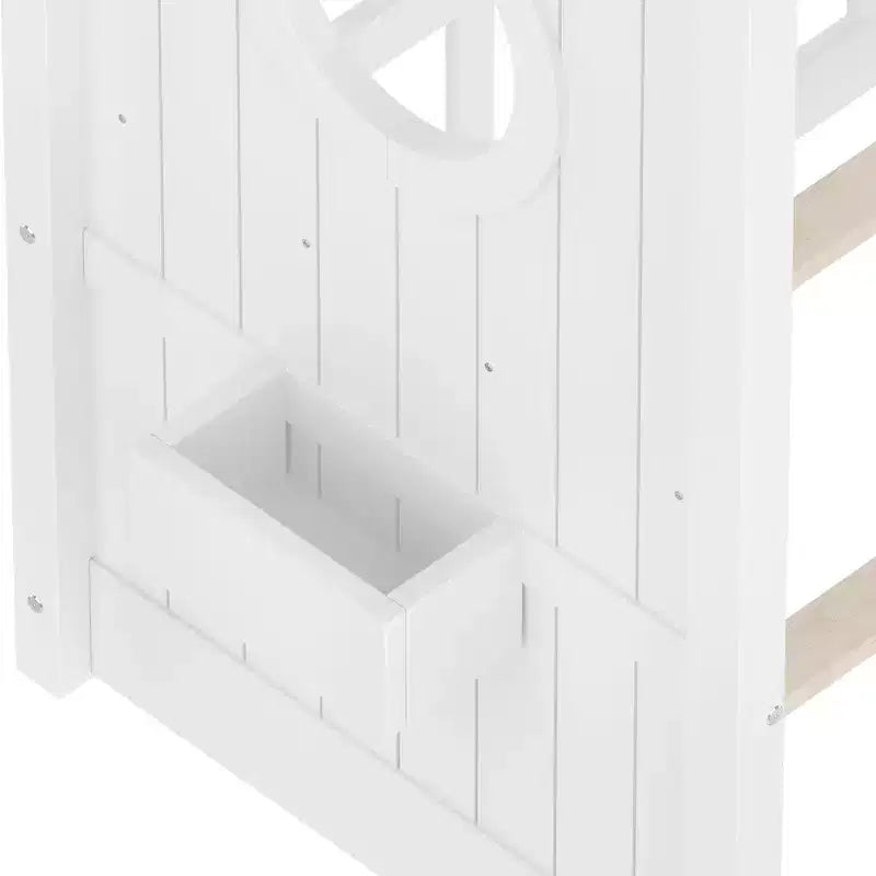 Lit cabane au sol simple, lit Montessori pour enfants avec étagère de rangement et toit