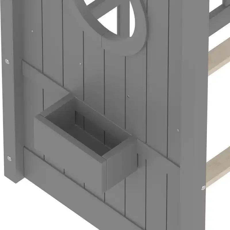 Lit cabane au sol simple, lit Montessori pour enfants avec étagère de rangement et toit