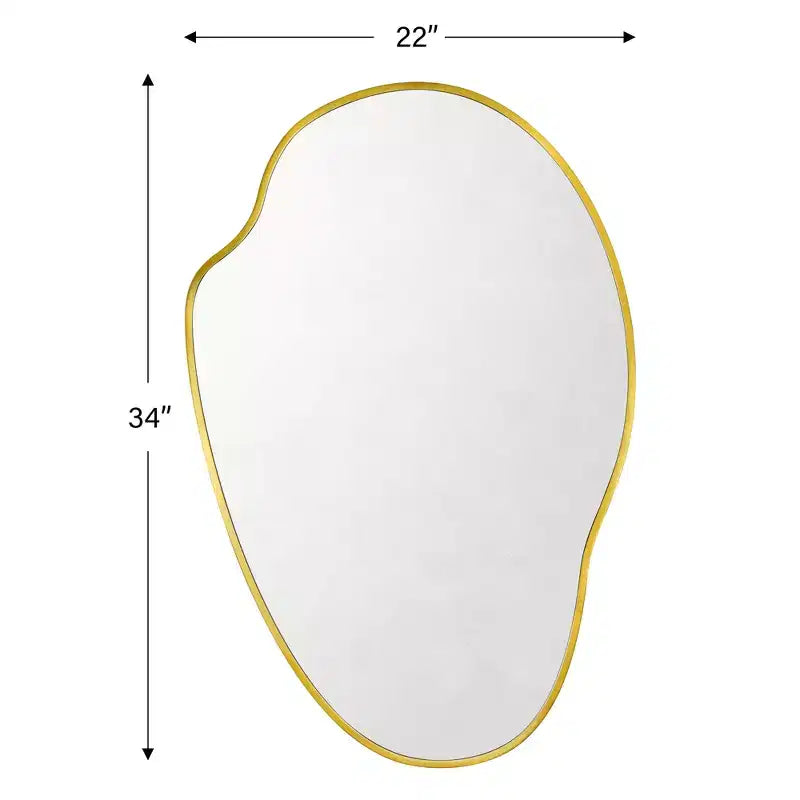 Miroir mural asymétrique irrégulier or brossé, 22x34 po, cadre en laiton, pour salle de bain, entrée, chambre d'enfant