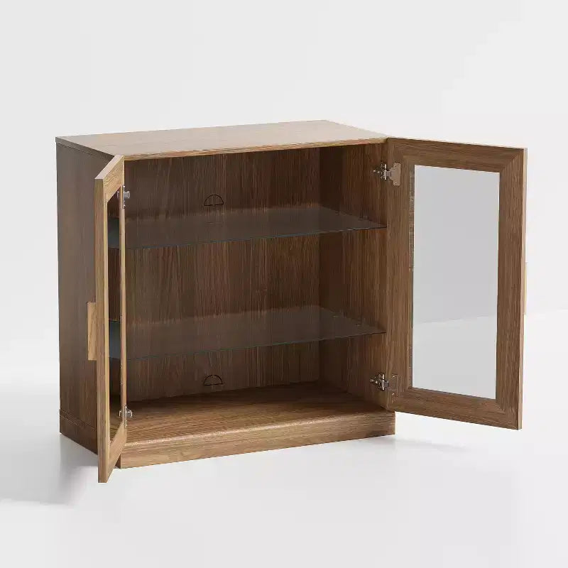 Meuble de rangement en bois de 31 po avec 2 portes vitrées et étagère réglable, pour cuisine, chambre à coucher, salon, naturel