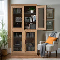Meuble de rangement en bois de 31 po avec 2 portes vitrées et étagère réglable, pour cuisine, chambre à coucher, salon, naturel
