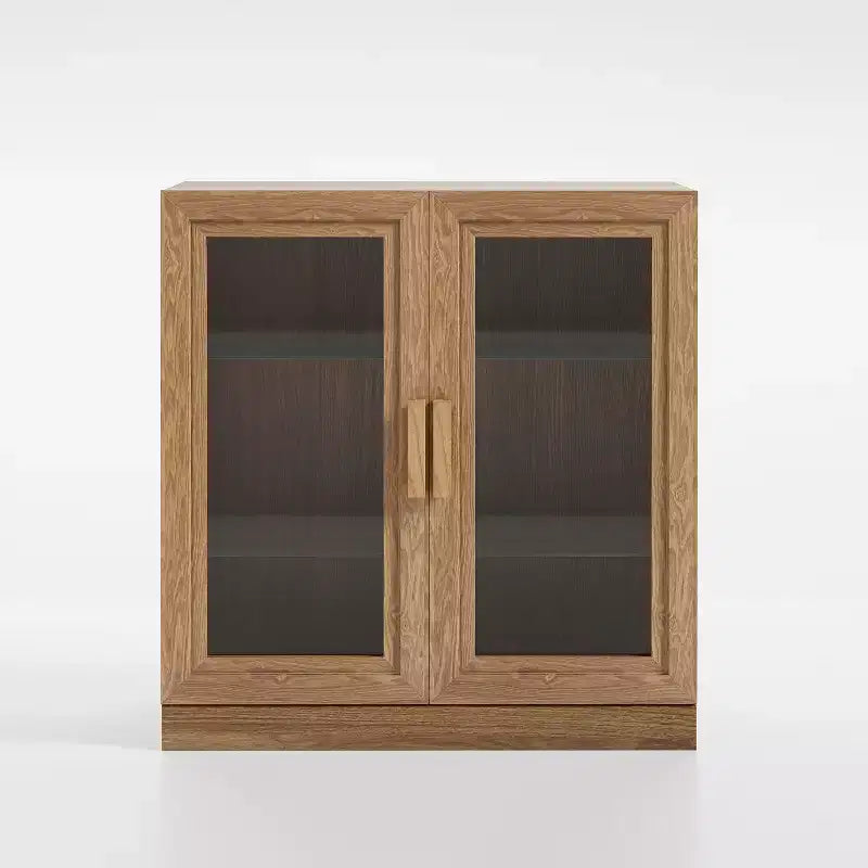 Meuble de rangement en bois de 91 cm avec 2 portes vitrées et une étagère réglable, pour cuisine, chambre, salon, couleur naturelle