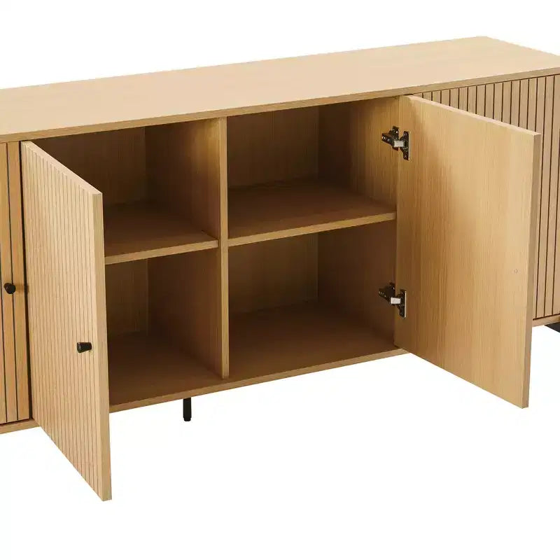 Bahut moderne de 180 cm avec portes à lattes, étagères réglables et pieds en métal