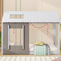 Lit plate-forme double avec toit et fenêtre, cadre de lit cabane, aucun sommier tapissier requis, lit double pour chambre à coucher, chambre d'enfant, chambre d'enfant