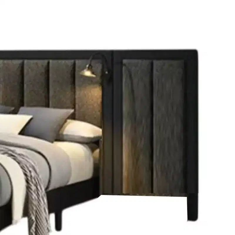 Lit Queen Size avec Cadre en Bois Marron Foncé, Tête de Lit Rembourrée et Éclairage LED Intégré