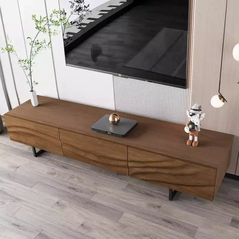Meuble TV moderne de 82,83 pouces avec tiroirs en bois massif et aérations, console multimédia pour salon
