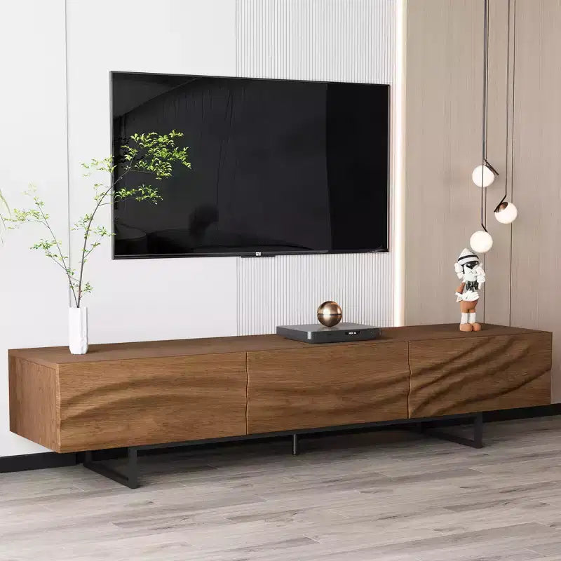 Meuble TV moderne de 82,83 pouces avec tiroirs en bois massif et aérations, console multimédia pour salon