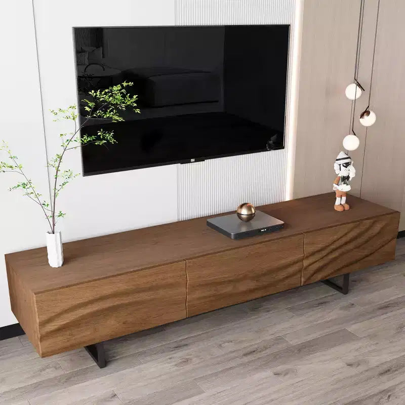 Meuble TV moderne de 82,83 pouces avec tiroirs en bois massif et aérations, console multimédia pour salon