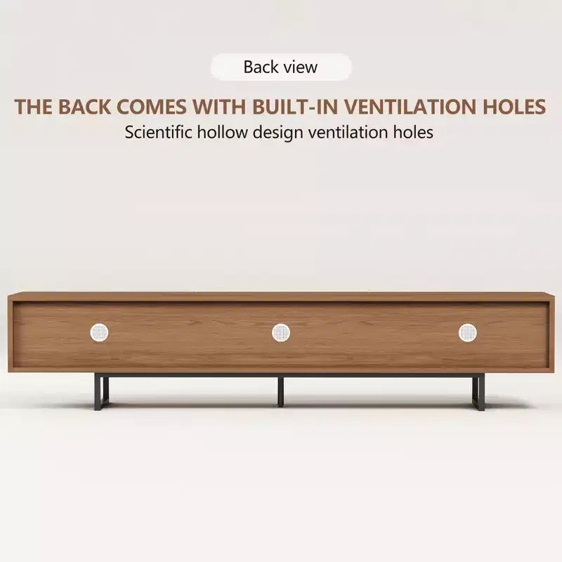 Meuble TV moderne de 82,83 pouces avec tiroirs en bois massif et aérations, console multimédia pour salon
