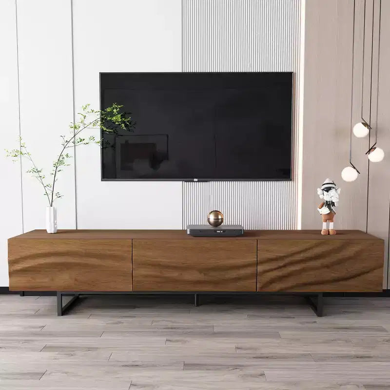 Meuble TV moderne de 82,83 pouces avec tiroirs en bois massif et aérations, console multimédia pour salon