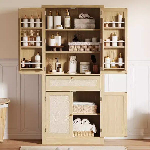 Garde-manger haut en rotin de 178 cm avec 1 tiroir, 2 placards et étagères réglables, pour cuisine, salon, buanderie