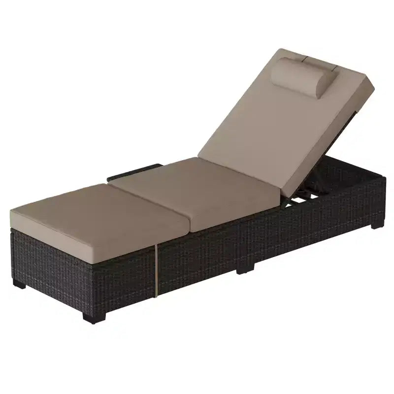 Ensemble de 2 chaises longues de patio, chaises longues d'extérieur en rotin et osier avec inclinaison réglable et coussins