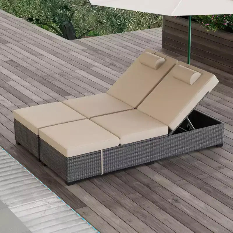 Ensemble de 2 chaises longues de patio, chaises longues d'extérieur en rotin et osier avec inclinaison réglable et coussins