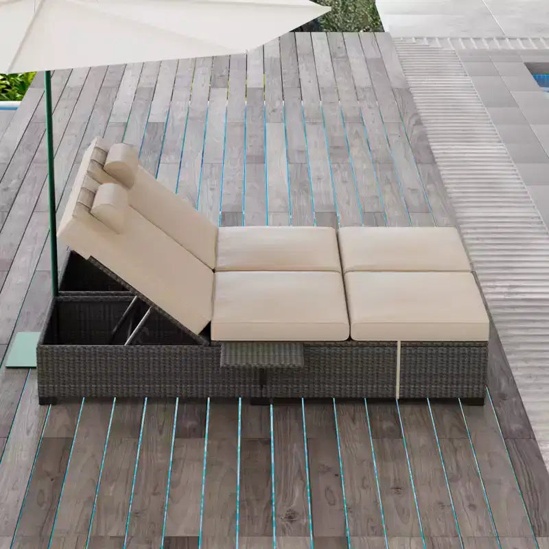 Ensemble de 2 chaises longues de patio, chaises longues d'extérieur en rotin et osier avec inclinaison réglable et coussins