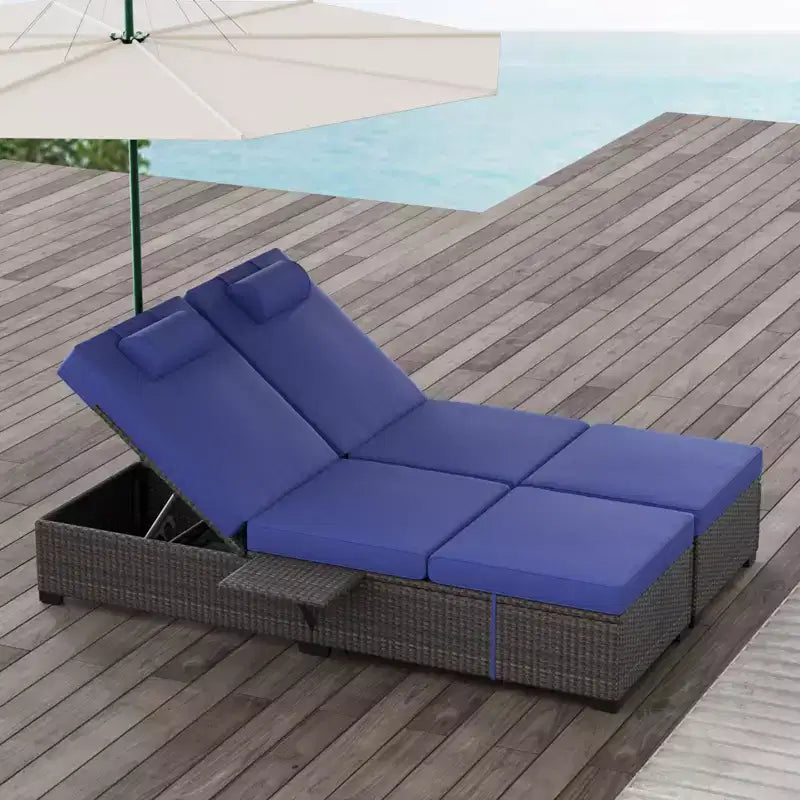 Ensemble de 2 chaises longues de patio, chaises longues d'extérieur en rotin et osier avec inclinaison réglable et coussins