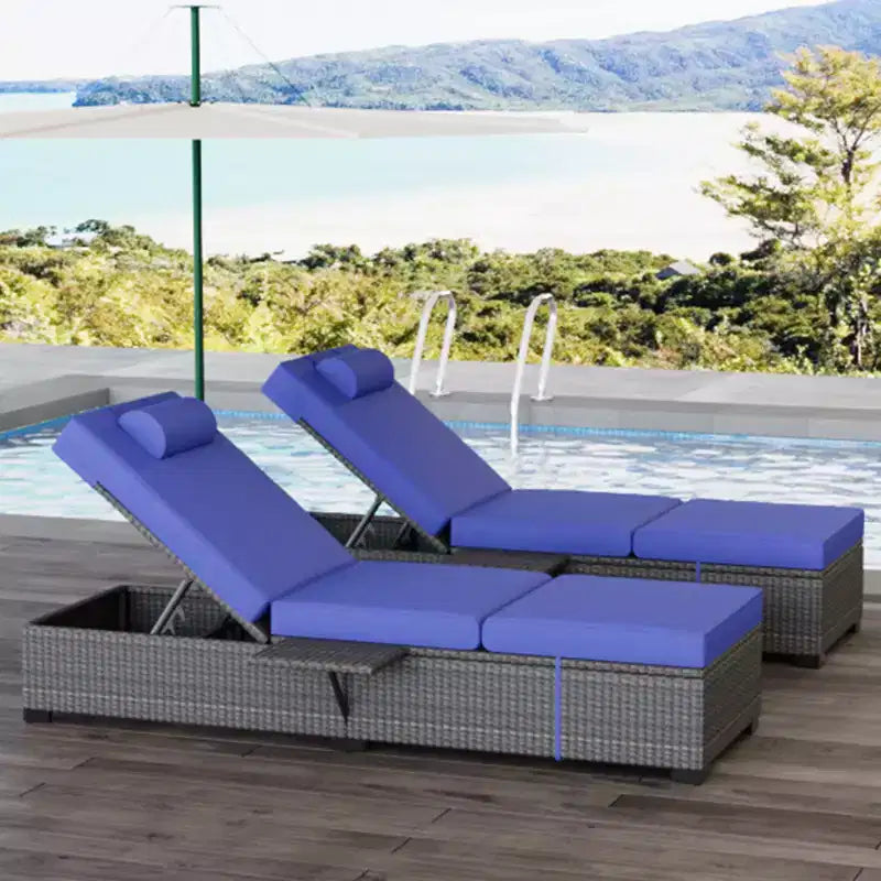 Ensemble de 2 chaises longues de patio, chaises longues d'extérieur en rotin et osier avec inclinaison réglable et coussins