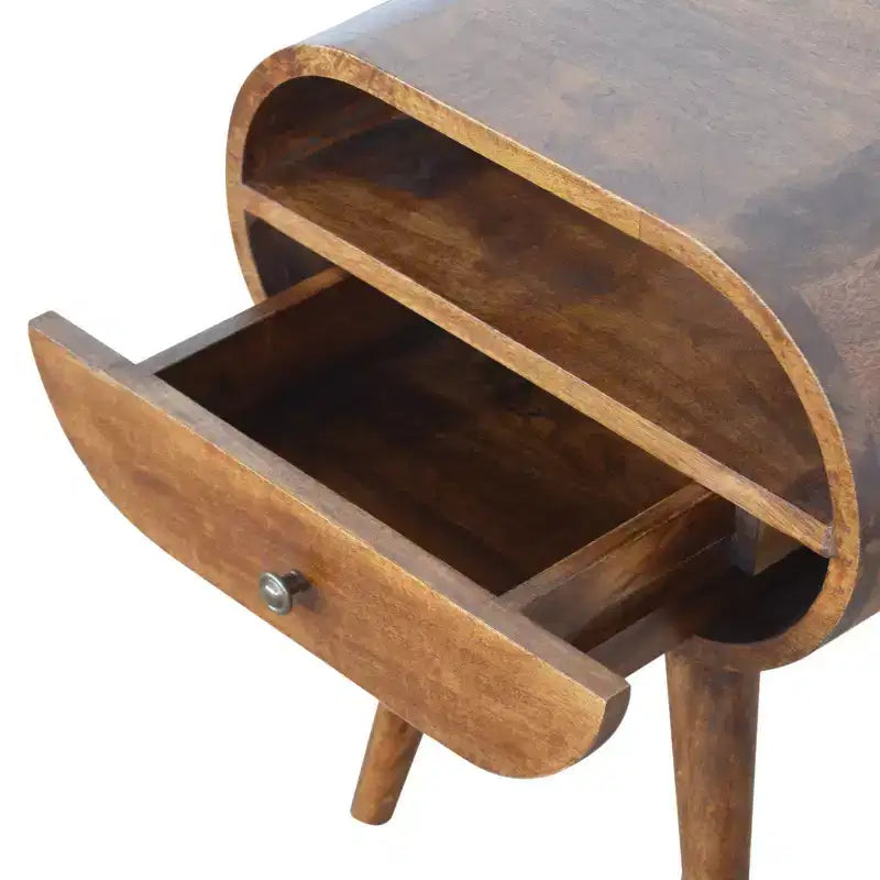 Table de chevet ronde à cadre ouvert - Bois de châtaignier massif